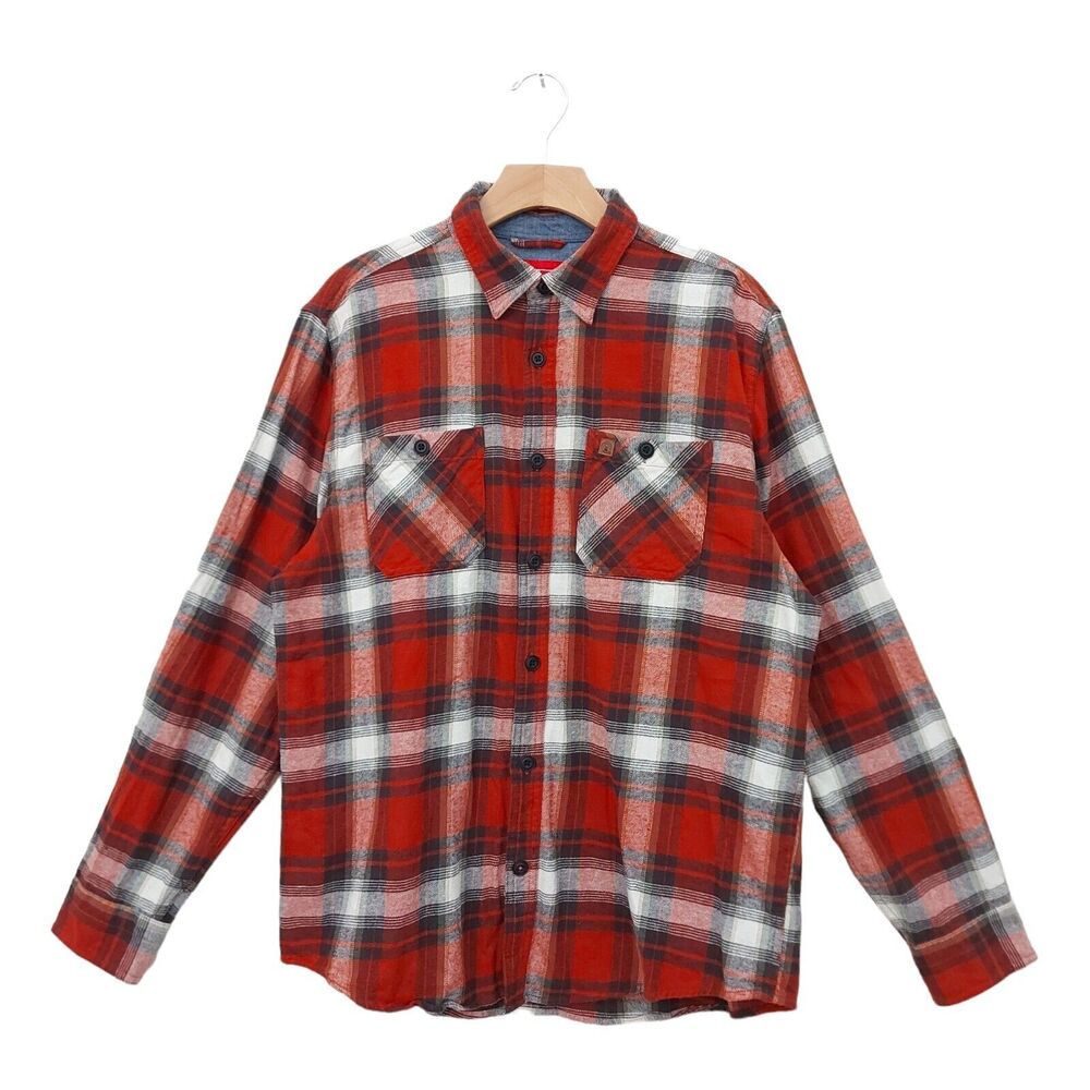 Coleman  Flannel Shirt Mens Large Orange Plaid Soft Long Sleeve Camping Hiking